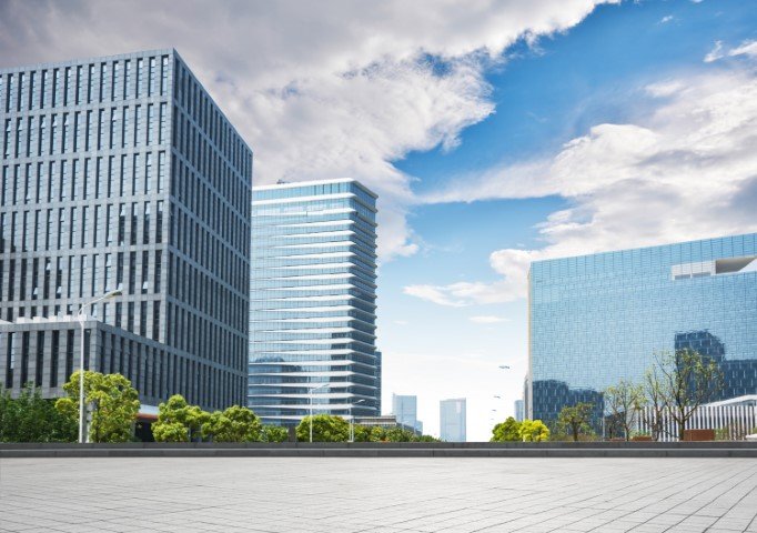 Office Building with Digital Overlay